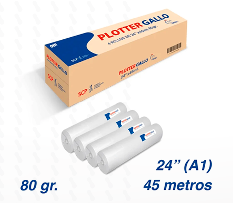 PAPEL PLOTTER BOND 80GR 24" X 45M A1 TUCO 2" GALLO