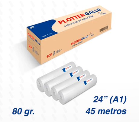 PAPEL PLOTTER BOND 80GR 24" X 45M A1 TUCO 2" GALLO