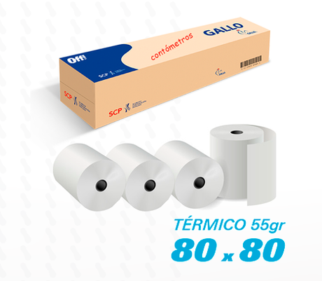 PAPEL TERMICO EN ROLLO 80X80X13 55GR GALLO
