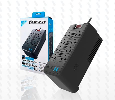ESTABILIZADOR FORZA FVR-1222USB 1200VA/600W 8 TOMAS / 02 USB 220V