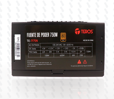 FUENTE DE PODER TEROS TE-7175N 750W 80 PLUS GOLD MODULAR ATX